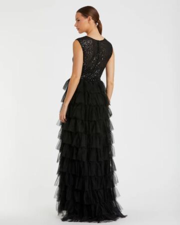 Mac Duggal 27055 Sequin Bodice Tiered Skirt Dress