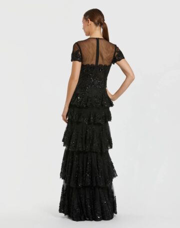 Mac Duggal 21097 Jewel Neck Tiered Ruffle Skirt Dress