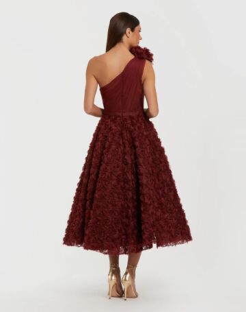Mac Duggal 27698 Asymmetric Neck Rosette Skirt Dress