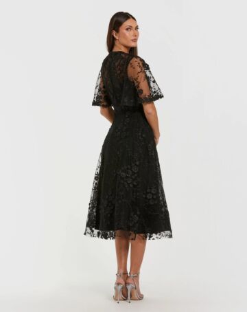 Mac Duggal 69036 Sheer Flutter Sleeve Lace A-Line Dress