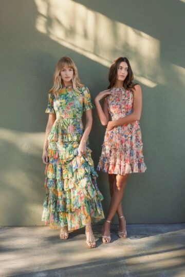 Mac Duggal 8112 Tiered Ruffle Skirt Jewel Neck Floral Dress