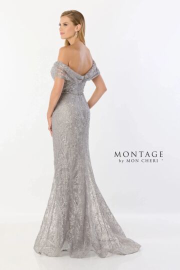 Montage by Mon Cheri M2238 Beaded Waist Drape Sleeve Dress