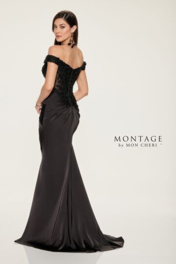 Montage by Mon Cheri M852 Illusion Bodice Drape Skirt Dress