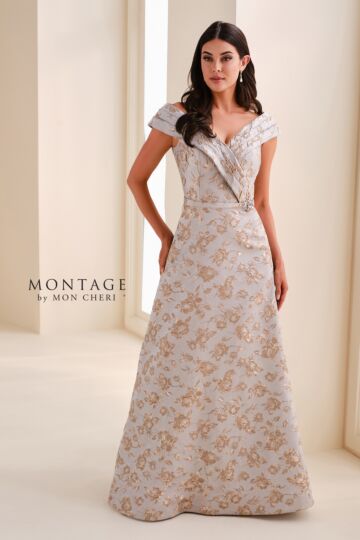 Montage by Mon Cheri M4203 Portrait Neck A-Line Brocade Dress