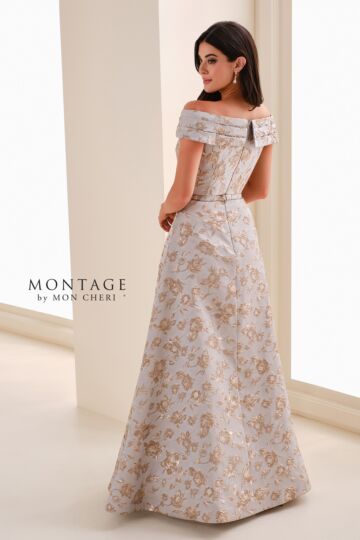 Montage by Mon Cheri M4203 Portrait Neck A-Line Brocade Dress