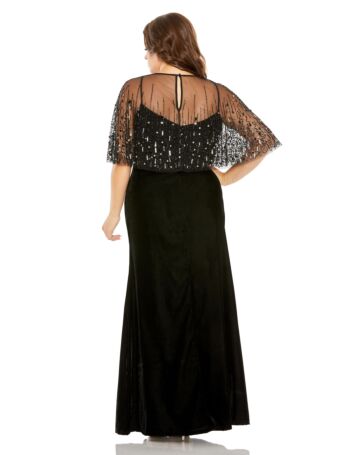 Mac Duggal 9228 Sheer Neck Cape Sleeve Dress