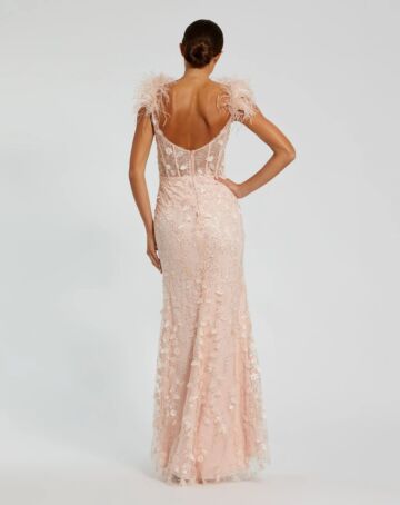 Mac Duggal 20889 Corset Bodice Feather Strap Dress