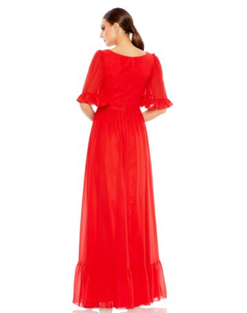 Mac Duggal 55867 Ruffle Hem High Slit Prom Gown