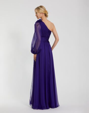 Mac Duggal 56073 Bishop Sleeve Asymmetric Neck Evening Dress