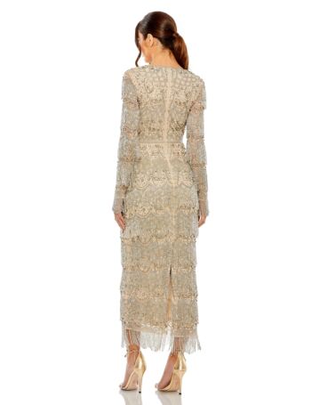Mac Duggal 93861 Long Sleeve Fringe Dress