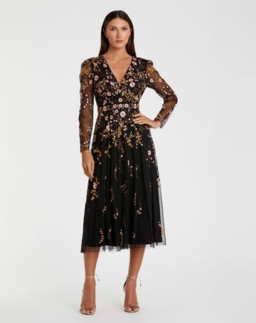 Mac Duggal 35103 Long Sleeve Embroidered Dress