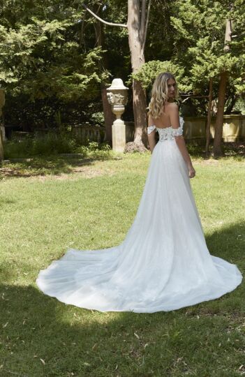 Mori Lee 4160 Pauline Off-The-Shoulder Plunging Neck Wedding Gown