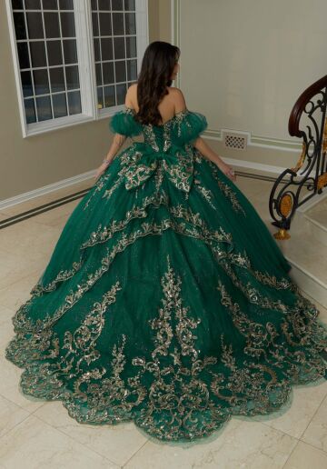 Mori Lee 60204 Petal Train V-Neck Quince Gown