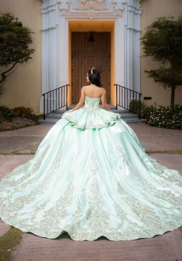 Mori Lee 4080067 Cyra Satin Sweetheart Neck Back Bow XV AÒos Dress