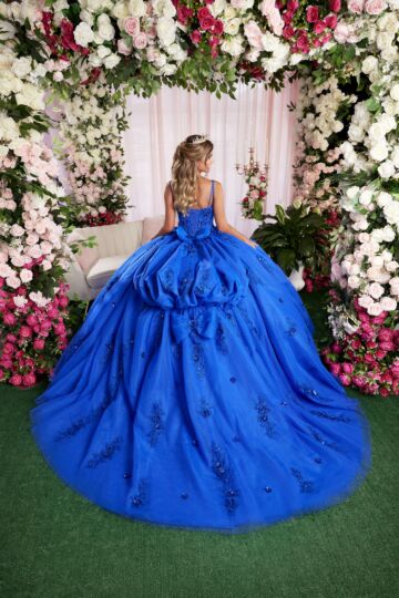 Mori Lee 89504 Puff Sleeve Basque Waist Floral Applique Dress