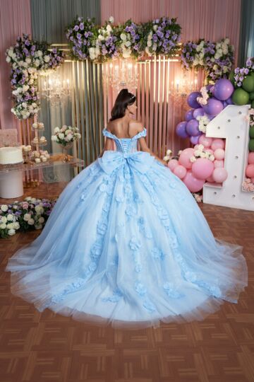 Mori Lee 89505 Off-The-Shoulder Back Bow Sheer Sleeve Dress