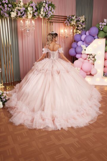 Mori Lee 89508 Ruffle Skirt Beaded Cold-Shoulder Dress