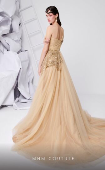 MNM Couture B1110 One Shoulder Embellished Ruched Dress