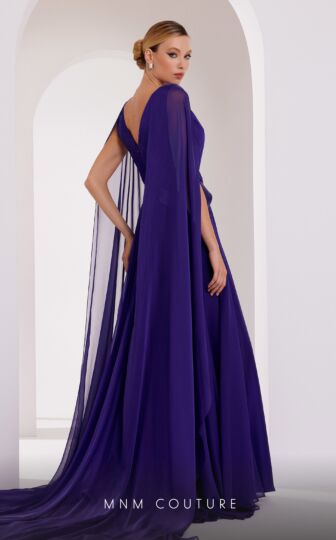 MNM Couture E0061 Floor-Length Sleeves Bateau Neckline Dress