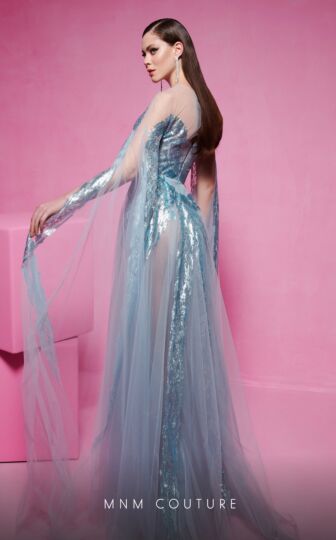 MNM Couture E0070 Floor-Length Sleeves Embroidered Illusion Dress