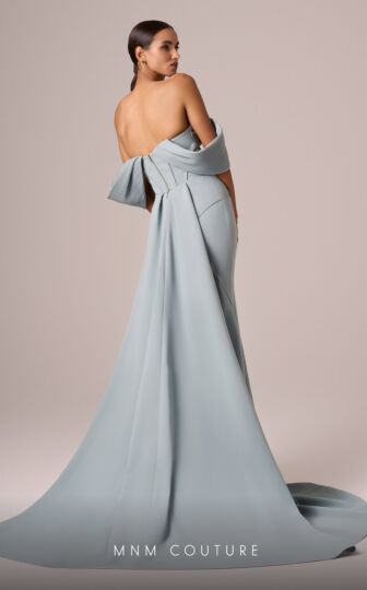 MNM Couture E0085 Panel Train Off The Shoulder Dress