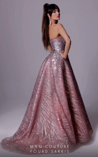 MNM Couture 2702 Bow Belt Embroidered Strapless Dress
