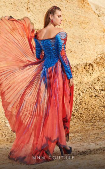 MNM Couture 2763 Panel Train Off The Shoulder Dress