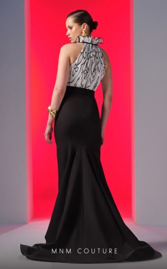 MNM Couture N0615 Ruffled High Neck Ruched Top Dress