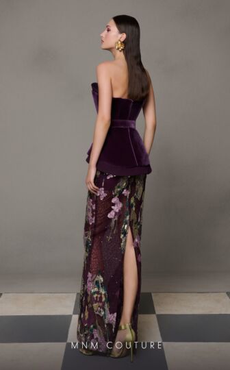 MNM Couture N0620 Lace Skirt Peplum Top Strapless Dress