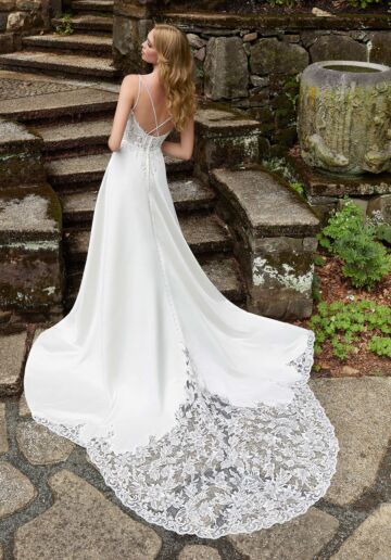 Mori Lee 5945 Darcy Cutaway Train Strappy Back Wedding Gown