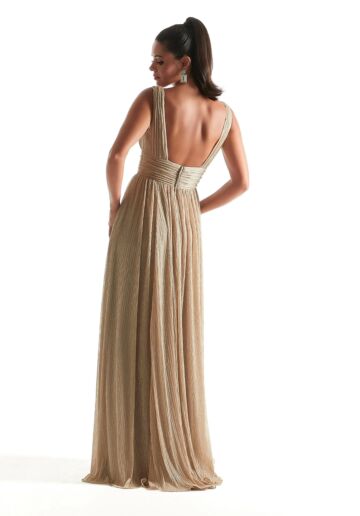 Mori Lee 21841 Plunging Neckline Pleated Shimmer Bridesmaid Dress