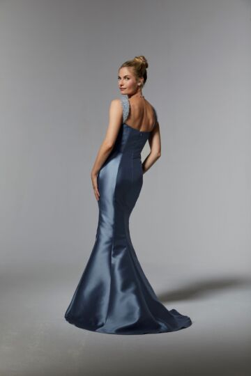 Mori Lee MGNY 72925 Satin Square Neck Draped Bodice Dress