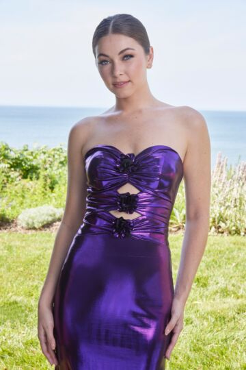 Mori Lee 49126 Floral Bodice Strapless Metallic Dress