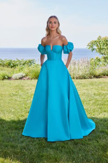 Mori Lee 49129 Detachable Sleeves Lace-Up Dress
