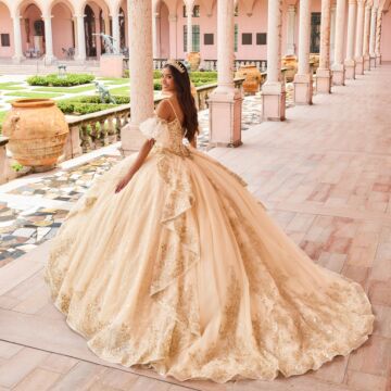Princesa by Ariana Vara PR30161 Beaded Puff Sleeve Sweet 16 Gown