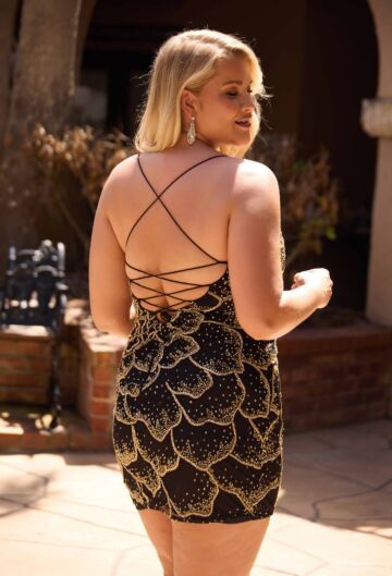 Primavera Couture 14115 Black Gold Scoop Neck Plus Size Dress