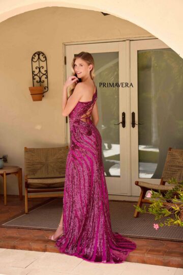 Primavera Couture 4152 One-Shoulder High Slit Dress
