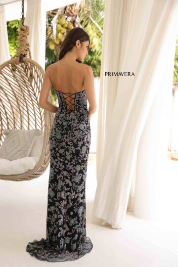Primavera Couture 4338 High Slit Strapless Floral Dress