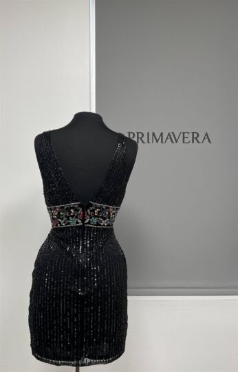 Primavera Couture 3518 Embellished Waist Plunging Neck Dress