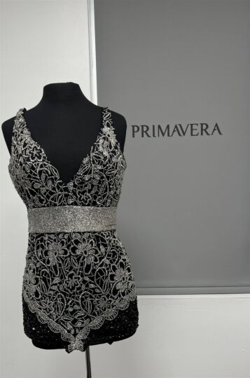 Primavera Couture 3563 Plunging Neckline Floral Beaded Dress