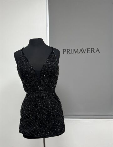 Primavera Couture 3566 Plunging Neckline Embellished Dress