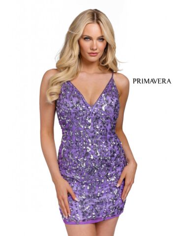 Primavera Couture 3813 Exposed Back Floral Sequin Dress