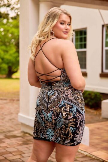 Primavera Couture 14090 Scoop Neckline Lace-Up Plus Size Dress