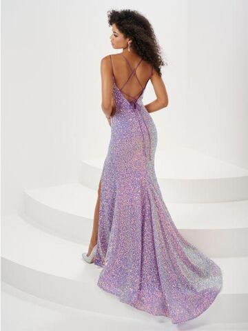 Panoply 14178 Sheer Sides Lace-Up Sequin Dress - Stock Only