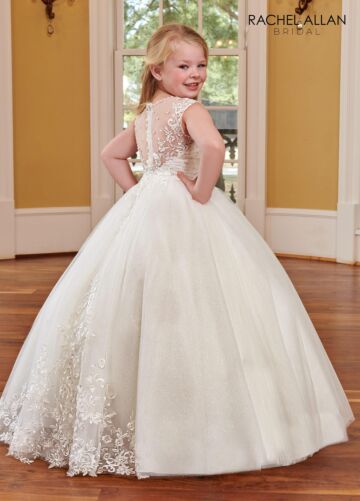 Rachel Allan RB9112 High Neck Illusion Back Flower Girl Dress
