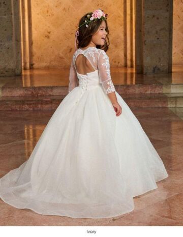 Rachel Allan RB9143 Sheer Sleeve Cutout Back Flower Girl Dress