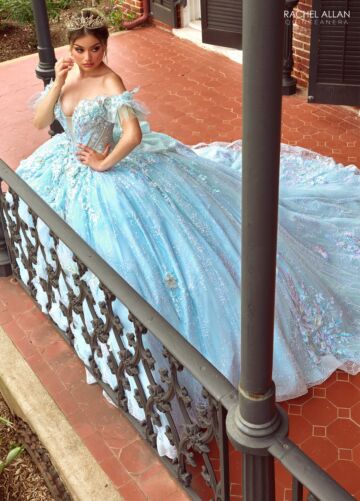 Rachel Allan RQ3149 Plunging Neck Butterfly Applique Quince Gown