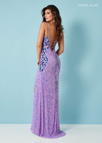 Rachel Allan 70325 Lace-Up Open Back High Slit Dress