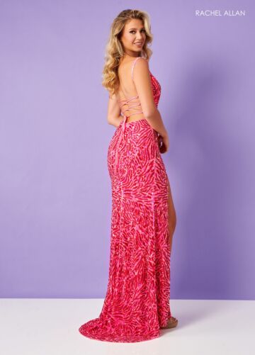 Rachel Allan 70370 Scoop Neck Lace-Up Open Back Dress