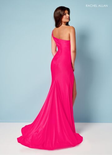 Rachel Allan 70391 Asymmetric Neck Ruched Bodice Dress